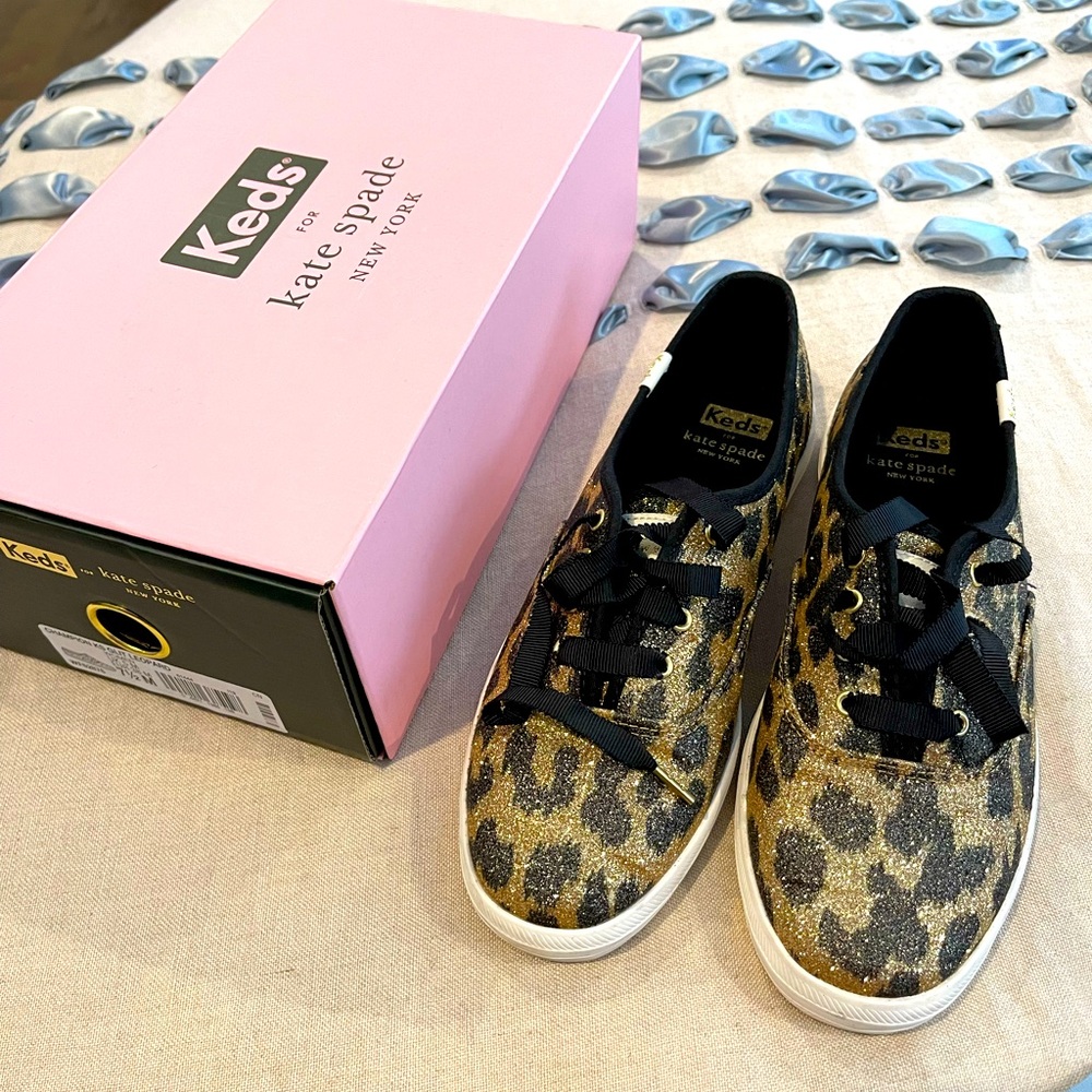 Keds x Kate Spade ♠️ Glitter Leopard tennis shoes